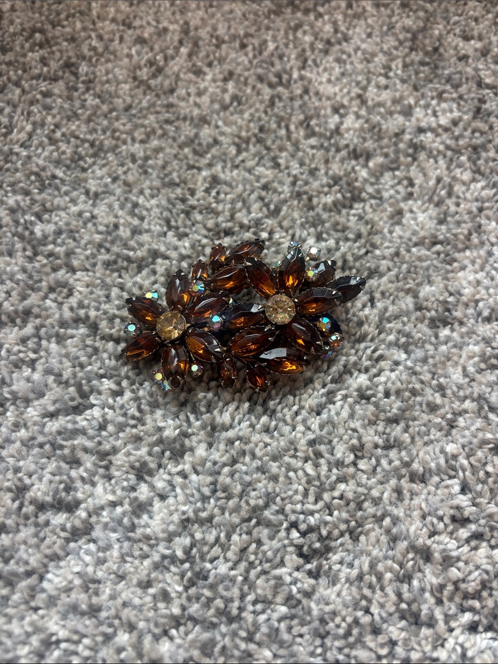 Gold-Tone Amber Crystal Floral Brooch - Women Jewelry